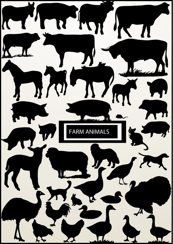 All kinds of poultry, livestock silhouette vector elements