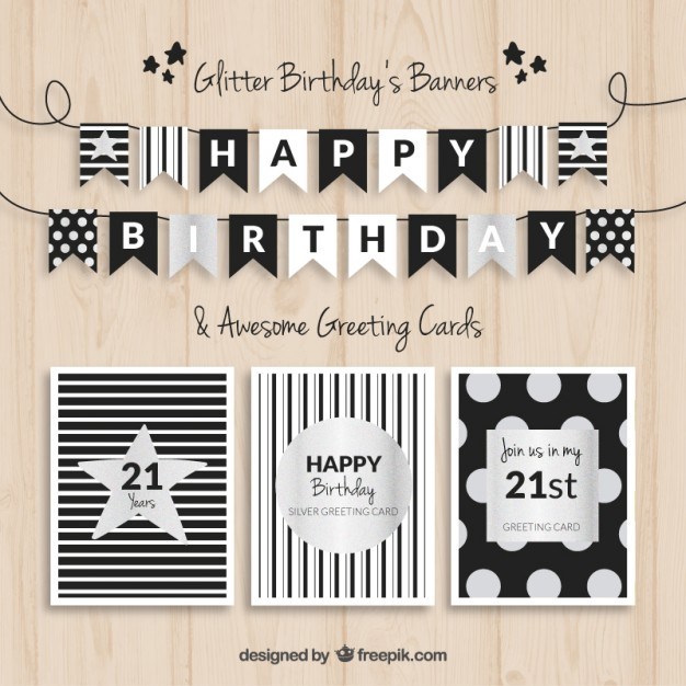 Birthday banners and cards black and silver Vector | Free Download