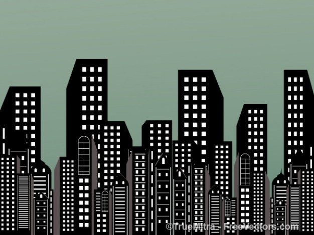 City skyscraper silhouettes urban background