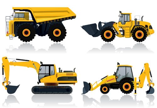 Construction vehicles design vectors set 03