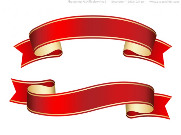 Curled red ribbon (banner), PSD template  PSD file | Free Download