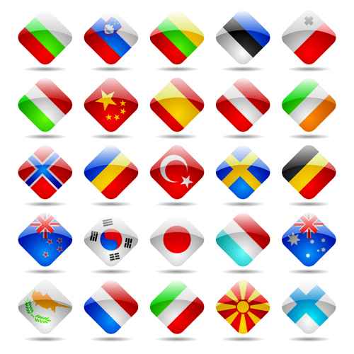 Glass texture flag Icons vector set 01