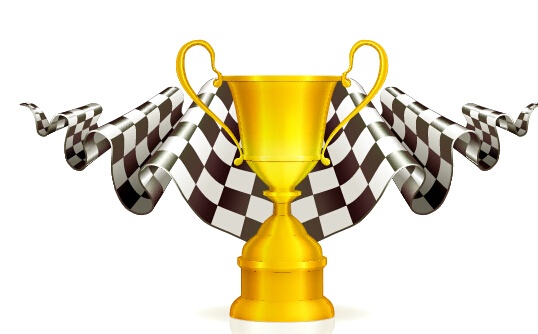 Gold trophy with flag vector