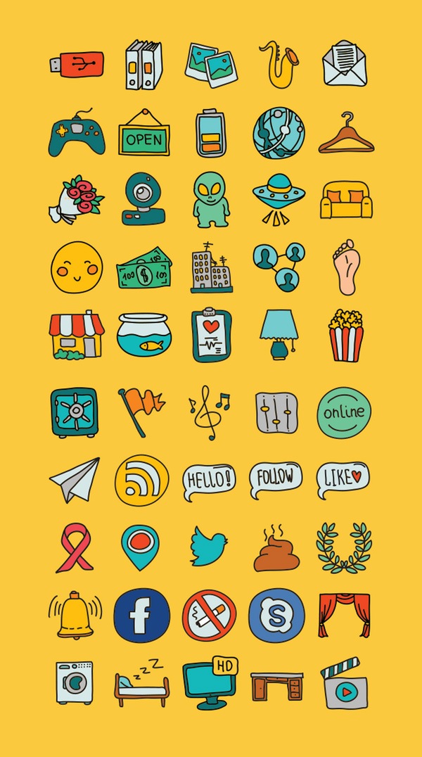 50 Hand Doodle Icons | GraphicBurger