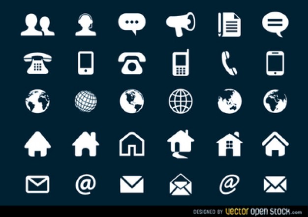 white contact icons collection vector