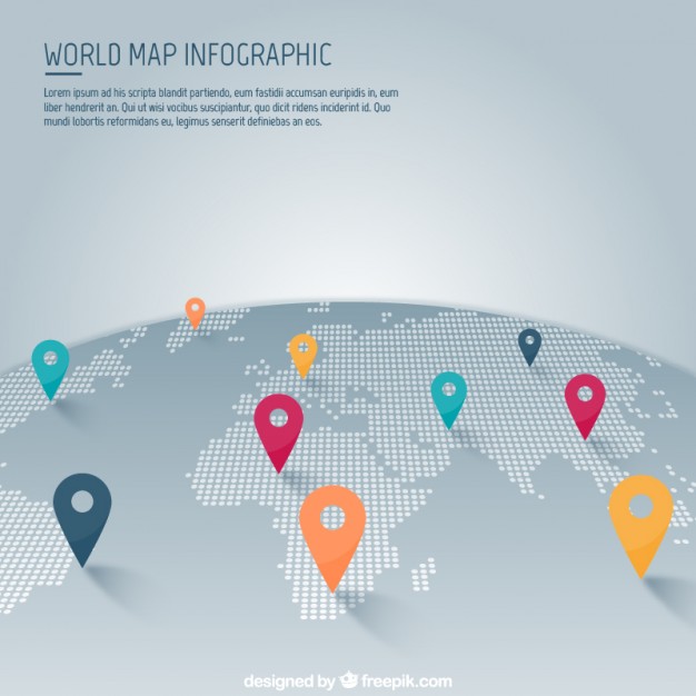 World map with pointer infographic  Vector | Free Download