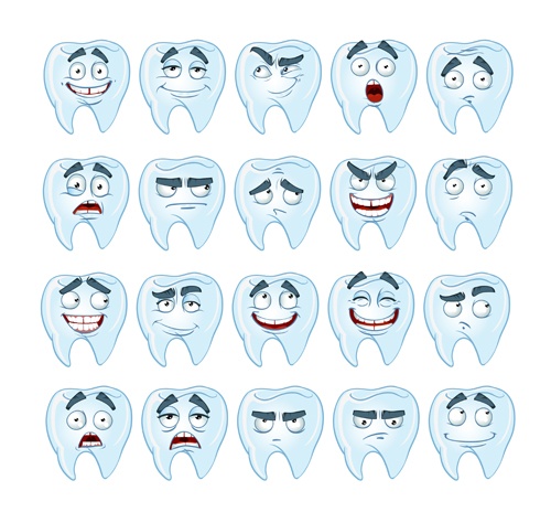 Funny teeth emoticons icons set 02