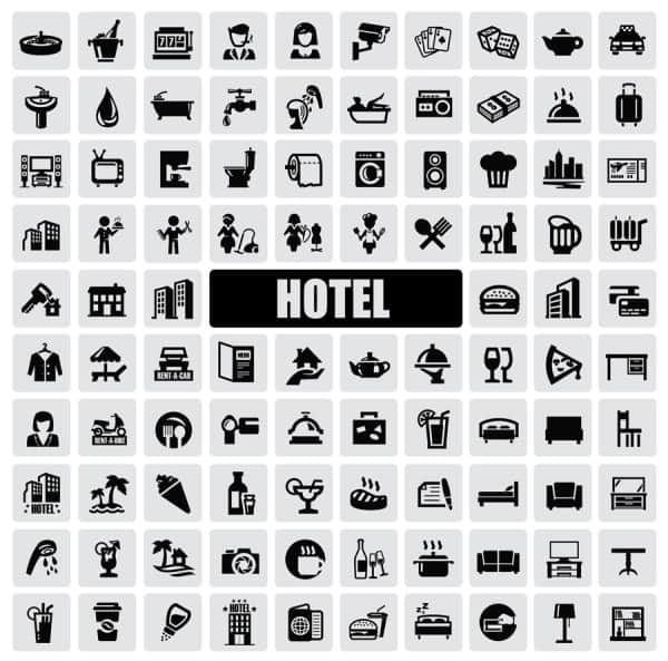 Common black and white icon set 12- hotel vector material