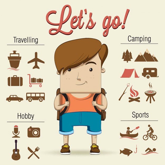 A child goes camping with fantastic accessories Vector | Free Download