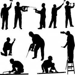 Renovation workers silhouette figures vector