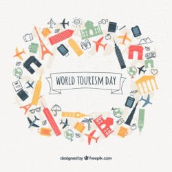 Tourism day background with monuments and travel objects Vector | Free Download
