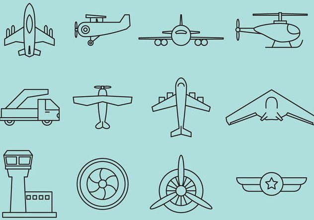 Airplanes Line Icons Free Vector