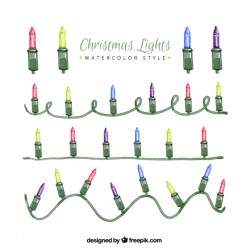 Set of christmas lights garlands of colors in watercolor effect