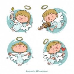 Set of hand drawn lovely angel in different postures
