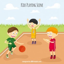 Background of children playing basketball