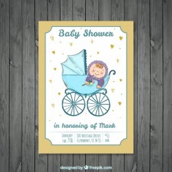 Cute baby shower invitation with child on stroller