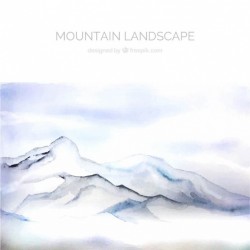 White landscape with mountains, watercolors