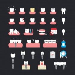 A set of dental problem and implant icons in flat style