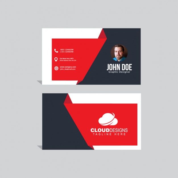 Business card with red geometric shapes