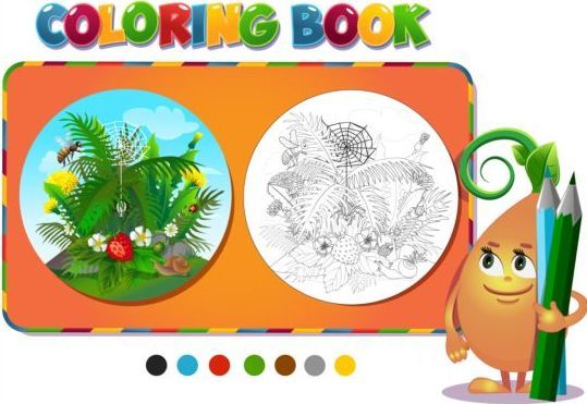 Coloring book insects with nature vector 06