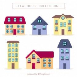 Several houses in flat design with windows