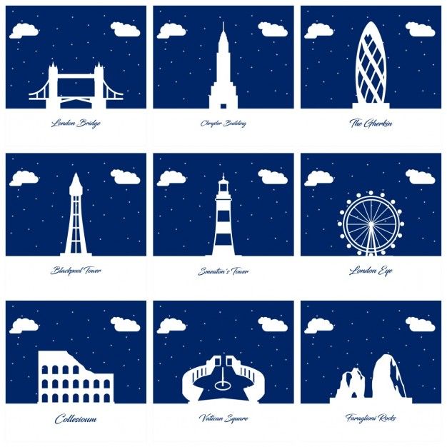9 silhouettes of monuments