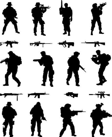 soldier silhouettes vector set 01