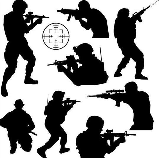 soldier silhouettes vector set 02