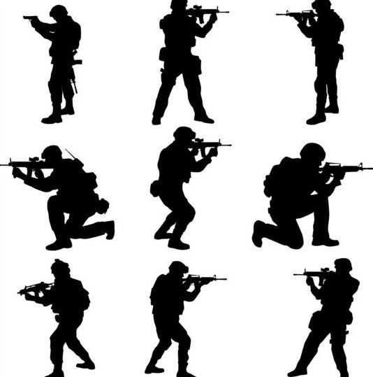 soldier silhouettes vector set 03