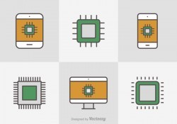 Free Flat Line Microchip Vector Icons