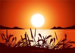 Free Vector Sunset Seascape Illustration