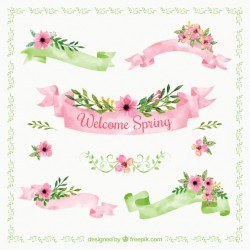 Great collection of spring ribbons in watercolor style