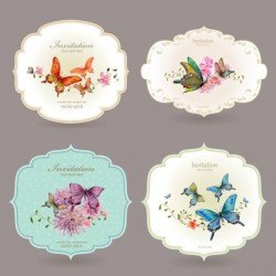 Vintage invitation cards with butterfly vector