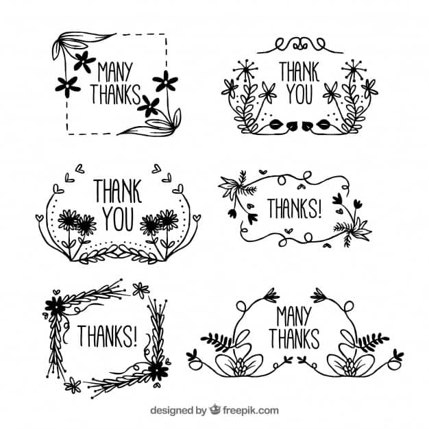 Set of hand drawn floral thank you frames