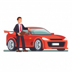 Car dealer showing a new red sports auto