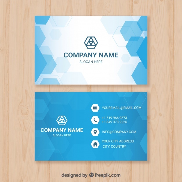 Blue business card with hexagons