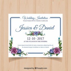 Floral wedding card with modern frame