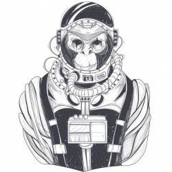 Vector hand drawn illustration of a monkey astronaut, chimpanzee in a space suit