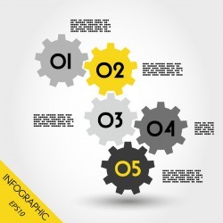 five yellow full infographic gears vector
