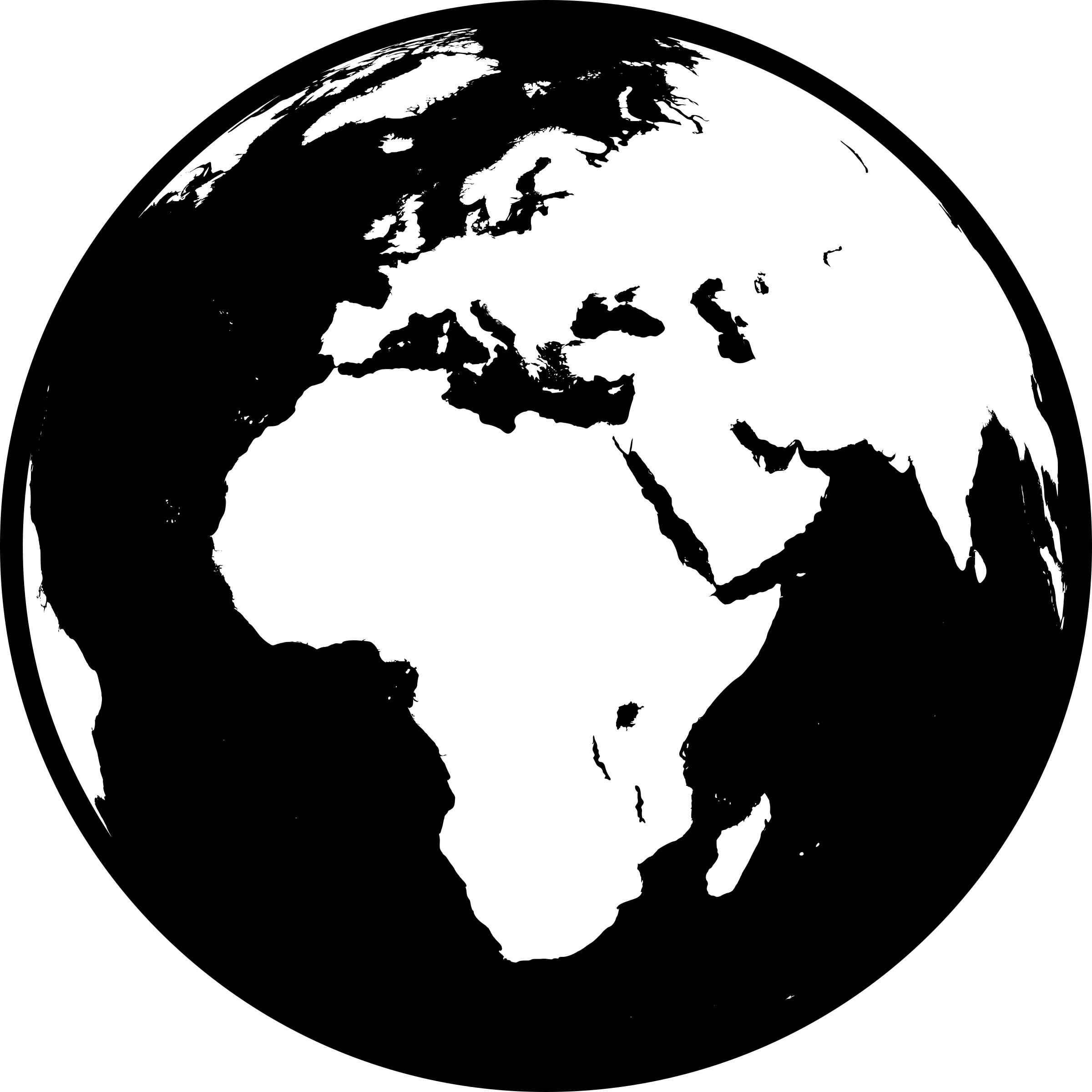 Globe showing Africa, Asia and Europe in black and white (detailed) Icons PNG