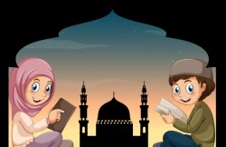 Muslim boy and girl reading books
