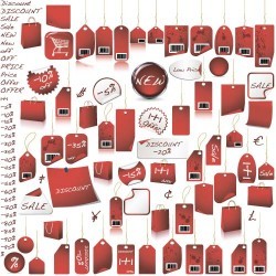Red paper tags vector set