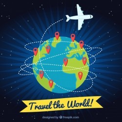 Travel background with plane and pins