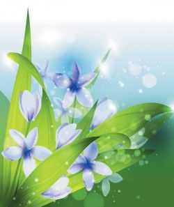 Spring blue flower with green leaves backgrounds vector