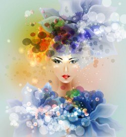 Beautiful girl with dream floral vector material 04
