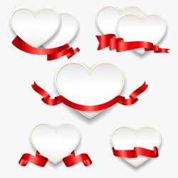 Red ribbon with heart cards vector set 06