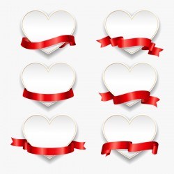 Red ribbon with heart cards vector set 09