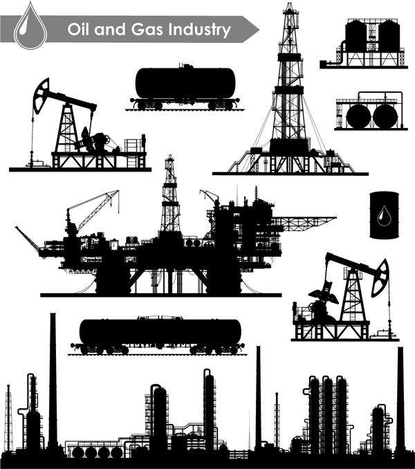 Oil and gas industry silhouette vectors set 03