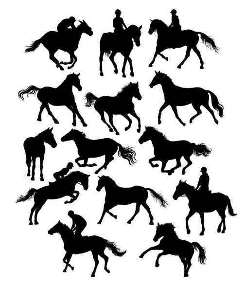 horseman with horse silhouette vector set 01