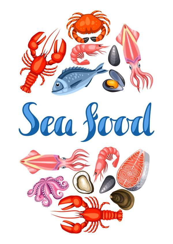 Different seafood illustration vector 01